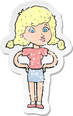 Bir insan tarafından çizilmiş kalçaları olan güzel bir kız çizgi filmin gerilimli çıkartması.