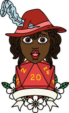 Retro Dövme Tarzı İnsan Ozan Karakteri Bir insan tarafından çizilmiş doğal 20 zar ile