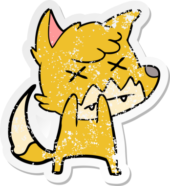 Bir insan tarafından çizilmiş ölü tilki çizgi filminin sıkıntılı çıkartması.