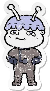 Bir insan tarafından çizilmiş dost canlısı bir uzay adamının sıkıntılı çıkartması.