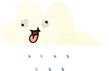 Bir insan tarafından çizilmiş yağmur bulutunun retro çizim tarzı karikatürü