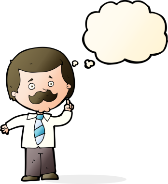 Bir insan tarafından çizilmiş düşünce baloncuğu fikri olan karikatür muhabiri.