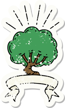 Bir insan tarafından çizilmiş dövme stili bir ağacın eski etiketi.