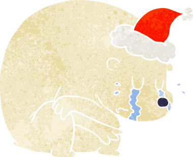 Ağlayan el, bir insan tarafından çizilmiş Noel Baba şapkası takan bir kutup ayısının retro karikatürü.