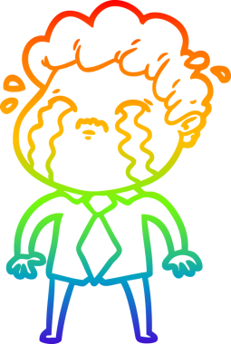 Gökkuşağı gradyan çizimi bir insan tarafından çizilmiş ağlayan bir karikatür adamı çiziyor.