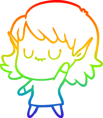 Gökkuşağı gradyan çizgisi mutlu çizgi film kızı bir insan tarafından çizilmiş.