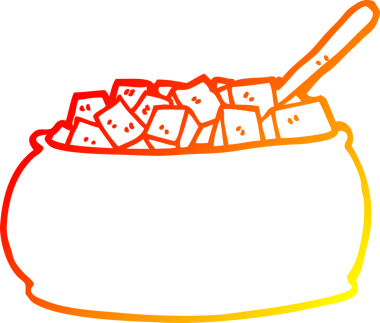 Bir insanın çizdiği karikatür şeker kasesinin sıcak çizgi çizgisi.