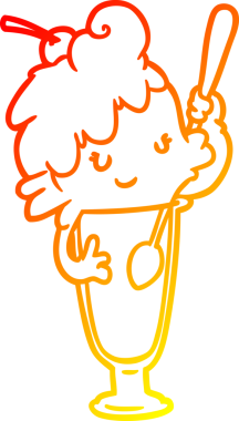 Bir insan tarafından çizilmiş dondurmacı bir kızın sıcak çizgi çizimi.