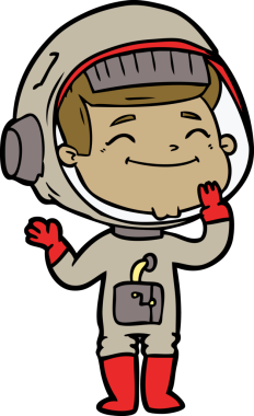 Bir insan tarafından çizilmiş mutlu astronot çizgi filmi.