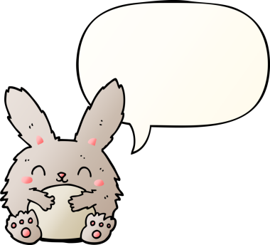 Bir insan tarafından çizilmiş, tatlı çizgi film tavşanı konuşma baloncuğu gibi.