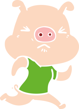 Düz renkli çizgi film. Kızgın domuz. Bir insan tarafından çizilmiş tişört giyiyor.