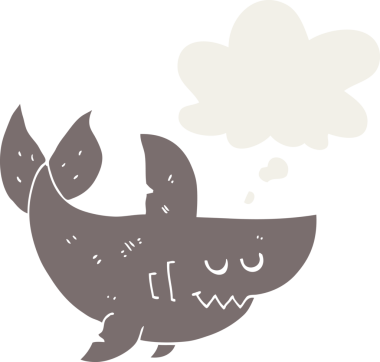 Düşünce baloncuklu çizgi film köpekbalığı insan tarafından çizilmiş.