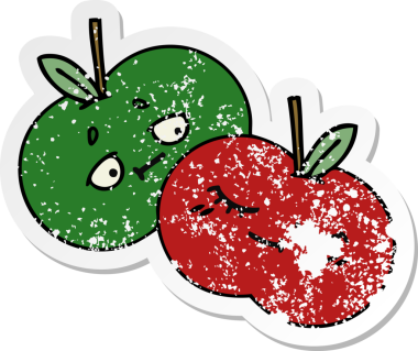 Bir insan tarafından çizilmiş tatlı, sulu bir elmanın sıkıntılı çıkartması.