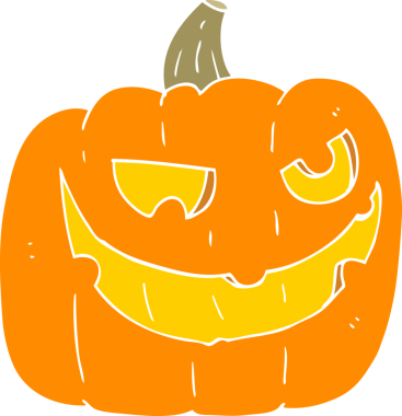 Bir insan tarafından çizilen cadılar bayramı balkabağının düz renk çizimi