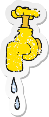 Bir insan tarafından çizilmiş karikatür damlayan musluğun geriletilmiş etiketi.