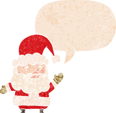 çizgi film Noel Baba, grunge 'da konuşma baloncuğu olan sıkıntılı eski moda bir insan tarafından çizilmiş.