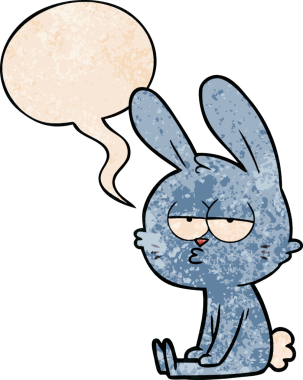 Konuşma baloncuğu olan sevimli çizgi film tavşanı insan tarafından çizilmiş.