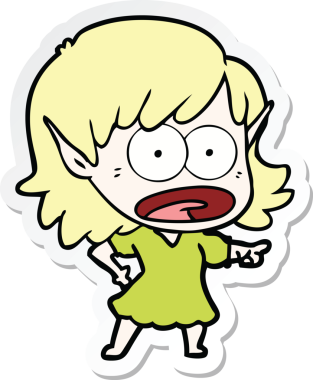 Karikatür çıkartması şok edici elf kızı bir insan tarafından çizilmiş.