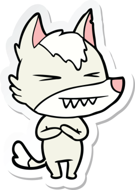 Bir insan tarafından çizilmiş kızgın bir kurt çizgi filminin çıkartması.