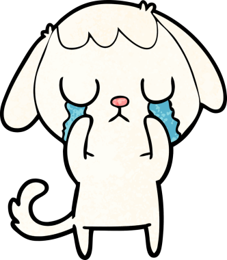 Bir insan tarafından çizilmiş şirin bir çizgi film köpeği ağlıyor.