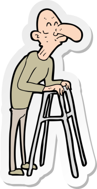 Bir insan tarafından çizilmiş yürüyen iskeleti olan yaşlı bir adamın çıkartması.