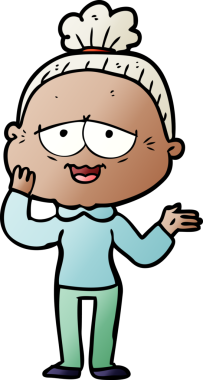 Bir insan tarafından çizilmiş mutlu yaşlı kadın çizgi filmi.