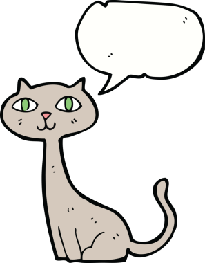 Bir insan tarafından çizilmiş konuşma balonu olan çizgi film kedisi.