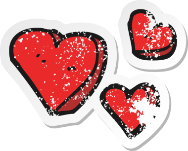 Bir insan tarafından çizilmiş karikatür kalplerinin gerilimli çıkartması.