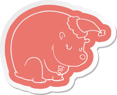 Bir insan tarafından çizilmiş Noel Baba şapkası giyen bir kutup ayısının komik karikatür çıkartması.