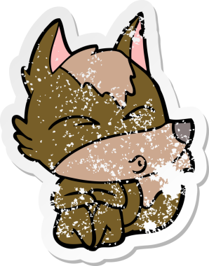 Bir insan tarafından çizilmiş bir kurt çizgi filminin hüzünlü çıkartması.