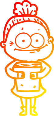 Bir insan tarafından çizilmiş mutlu, yaşlı bir kadının sıcak çizgi çizimi.