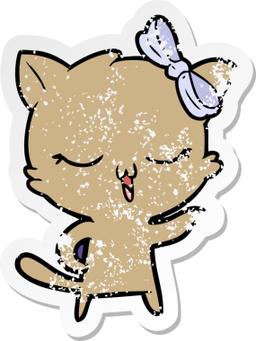 Bir insan tarafından kafasında fiyonk olan çizgi film kedisinin sıkıntılı çıkartması.