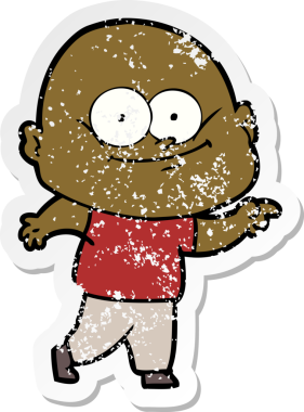 Bir insan tarafından çizilmiş kel bir adamın sıkıntılı çıkartması.