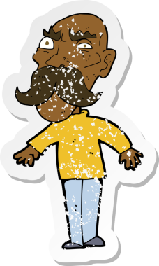 Bir insan tarafından çizilmiş kızgın yaşlı bir adamın gerilmiş çıkartması.