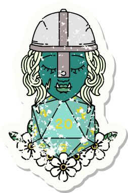 Retro Dövme Biçimi Bir insan tarafından çizilmiş 20 zarlı yarı ork savaşçı karakteri