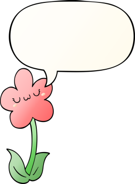 bir insan tarafından çizilmiş yumuşak eğimli konuşma baloncuklu karikatür çiçeği