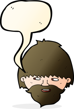 Bir insan tarafından çizilmiş konuşma balonu olan sakallı bir adam.