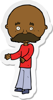 Bir insan tarafından çizilmiş bıyıklı bir karikatürcünün çıkartması.