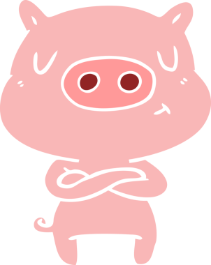 Düz renkli çizgi film içerikli domuz insan tarafından çizilmiş.