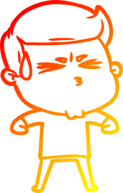 Bir insan tarafından çizilmiş terleyen bir çizgi film karakterinin sıcak çizgi çizimi.