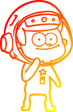 Bir insan tarafından çizilmiş mutlu bir astronot çizgi filminin sıcak gradyan çizimi