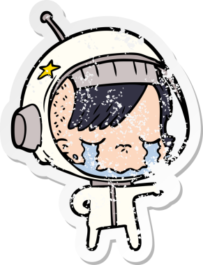 Bir insan tarafından çizilmiş ağlayan astronot bir kızın sıkıntılı çıkartması.