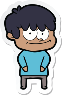 Bir insan tarafından çizilmiş mutlu bir çizgi film karakterinin çıkartması.