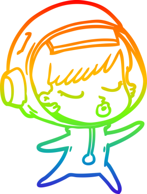 Gökkuşağı gradyan çizgi çizimi Bir insan tarafından çizilmiş güzel astronot kız