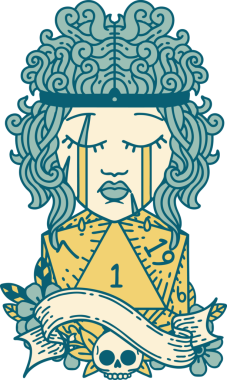 Retro Dövme Tarzı Ağlayan İnsan Barbar Bir D20 rulo ile bir insan tarafından çizilmiş