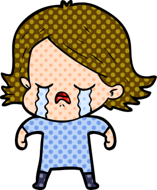 Bir insan tarafından çizilmiş ağlayan çizgi film kızı.