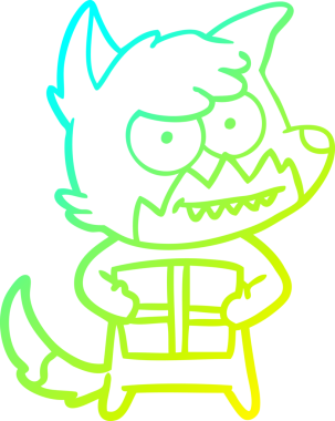 Bir insan tarafından çizilmiş, sırıtan bir tilkinin soğuk çizgi çizimi.