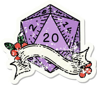 Bir insan tarafından çizilmiş 20 D20 zarının grunge çıkartması.