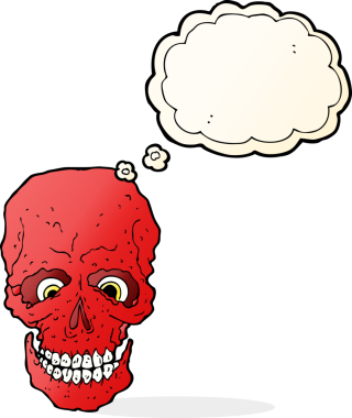 Bir insan tarafından çizilmiş konuşma baloncuğu olan karikatürümsü kafatası.