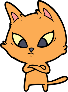 Bir insan tarafından çizilmiş kafası karışmış çizgi film kedisi.